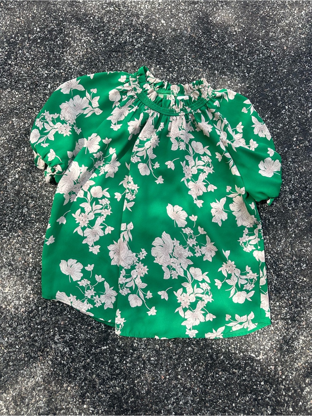 Sienna Sky Green Floral Ruffle-Neck Puff Sleeve Top